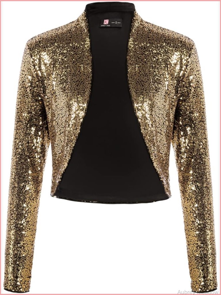 Sequin Long Sleeve Open Front Cropped Bolero Jacket S-Xxl
